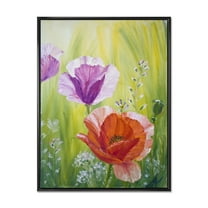 Designart 'Poppies In The Morning In Wild Green' Traditional Framed Canvas Wall Art Print