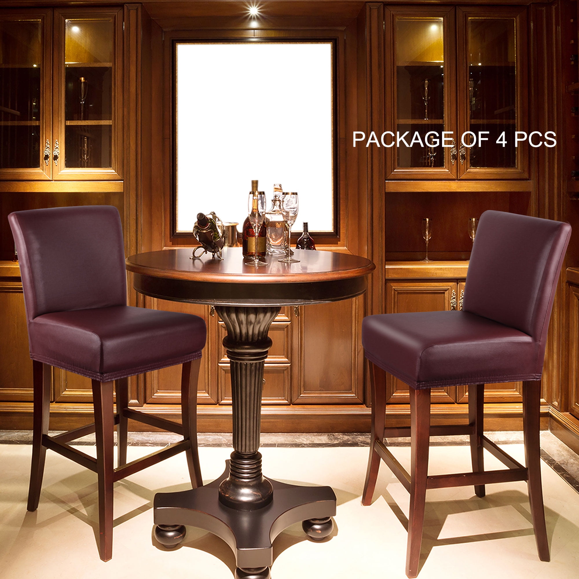 Unique Bargains Waterproof Bar Stool Covers for Short Back Chair Burgundy 4PCS