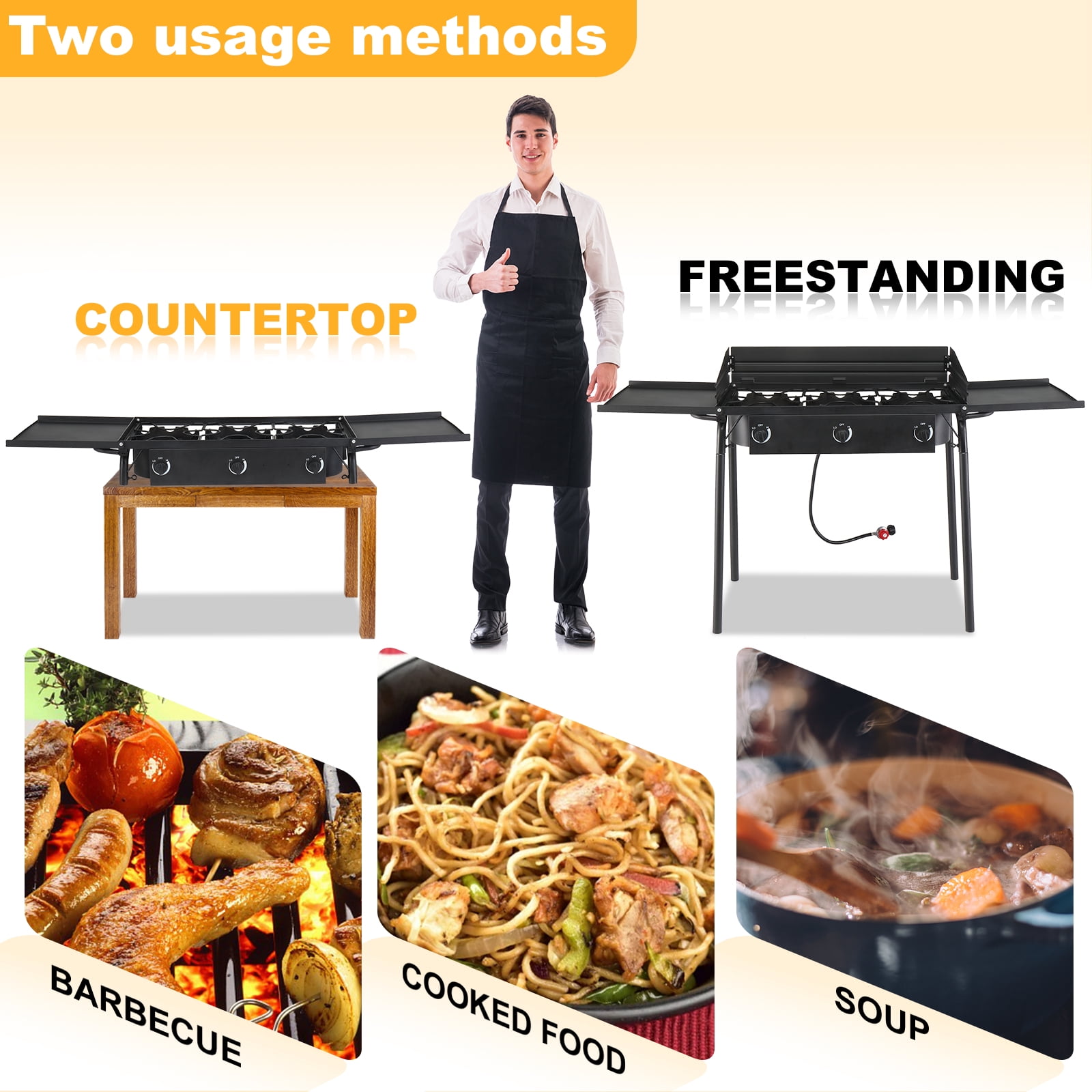 GoDecor 3 Burner Propane Camping Stove with Detachable Legs and Wind Panels