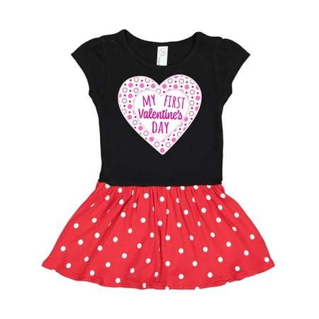

Inktastic My First Valentine s Day Pink Heart and Dots Gift Toddler Girl Dress