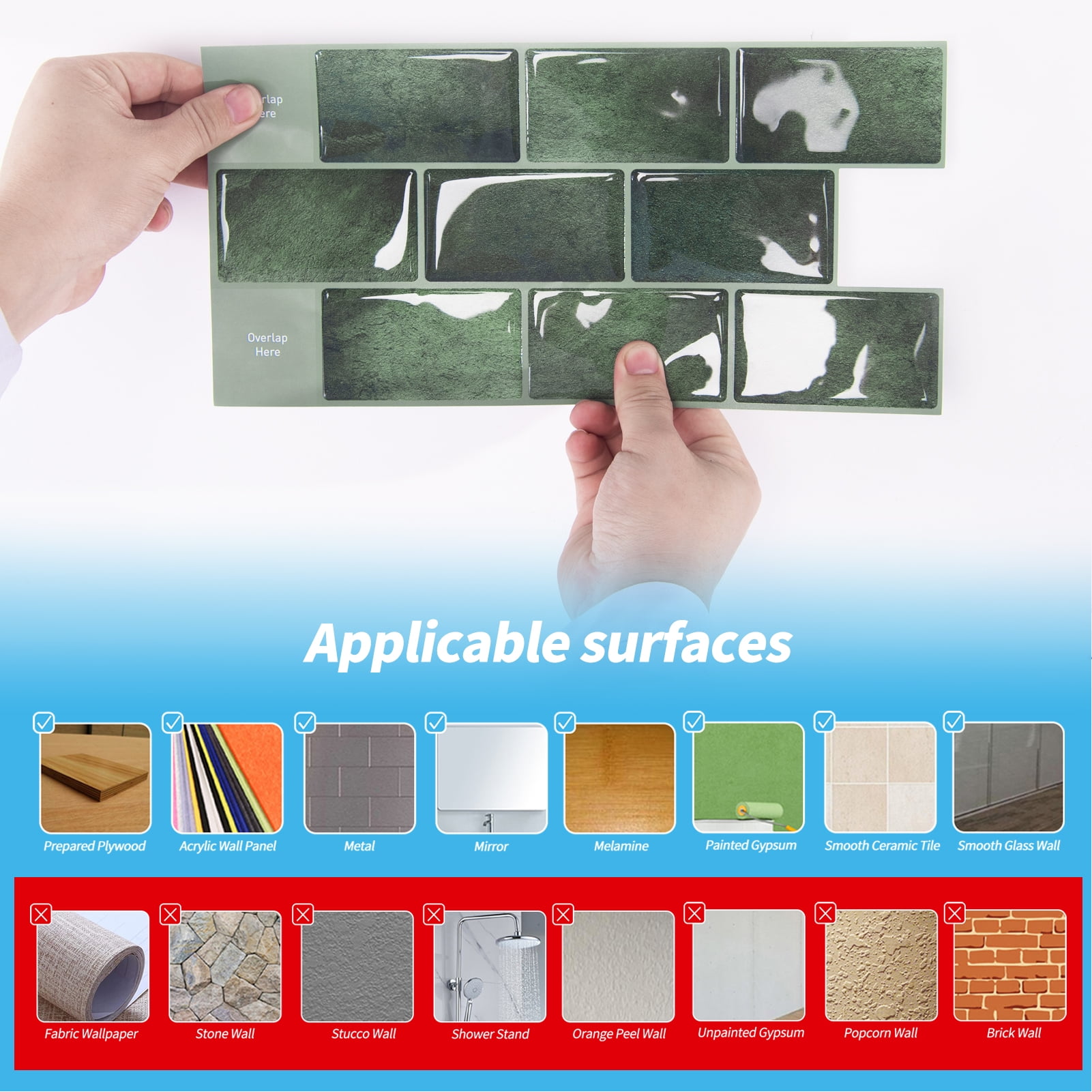 Art3d 20-Pack 12" x 6" Peel and Stick Kitchen Backsplash Tile, Vinyl Stick On Subway Tile in Green