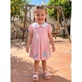 thumbnail image 6 of BemeyourBBs Toddler Baby Girl Summer Beach Dress Little Girls Princess Party Dress Puff Short Sleeve Peter Pan Doll Collar Cute Castle Tiara Embroidery A-Line Casual Pleated Dresses, 6 of 9