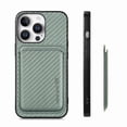 thumbnail image 4 of Dteck Detachable Back Cover for iPhone 16 Pro Max with Card Holder, Magnetic Wallet Pocket Carbon Fiber Texture PU Leather Slim Phone Case, Green, 4 of 12