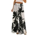 thumbnail image 2 of Petite High Waisted Wide Leg Palazzo Pants, Summer Casual Boho Beach Style, Polyester Spandex, Black L, Size S-3XL, 2 of 7
