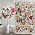 thumbnail image 4 of Watercolor Flowers Shower Curtain Set - Long 72" x 84" Washable Bathtub Curtain with 12 Hooks, Rustic Spring Floral Botanical Beige Waterproof Fabric Stall Shower Curtains for Bathroom/Bathtub Décor, 4 of 6