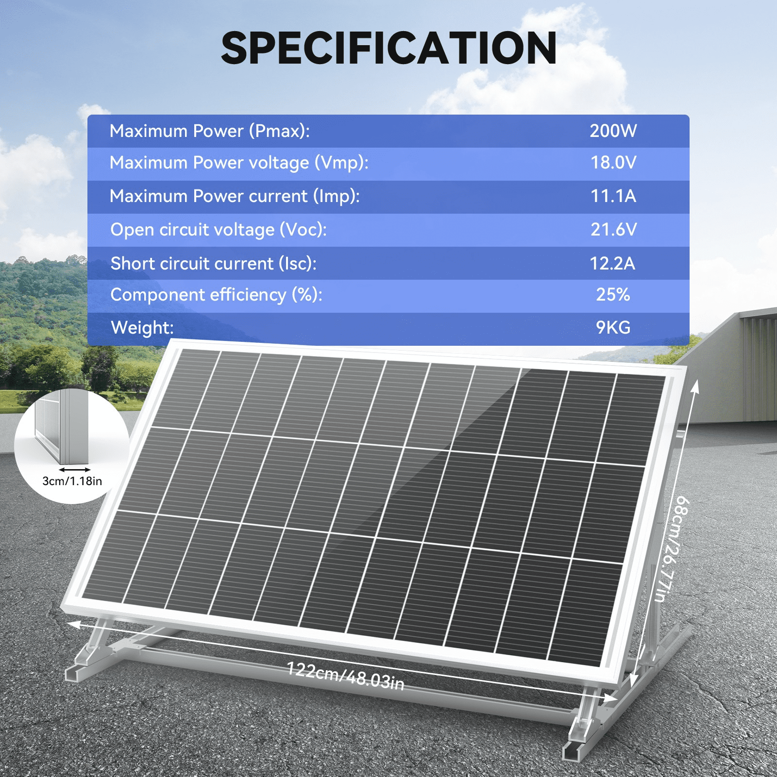 WERCHTAY 200 Watt Solar Panel, 18BB N-Type 200W 12V 25% High Efficiency 200W Solar Panels, Monocrystalline Solar Module for RV Home Farm Trailer Camper Marine Off-Grid Solar System