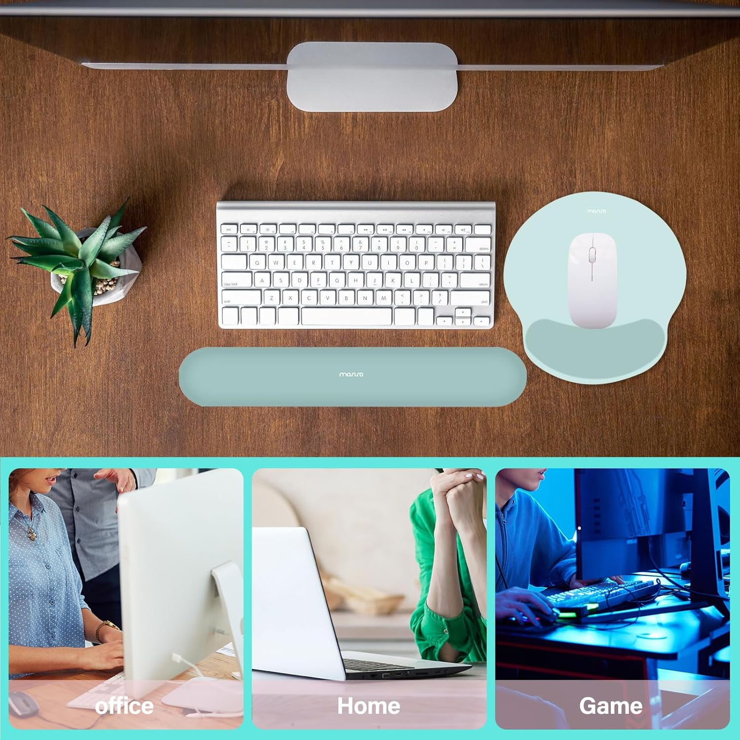 MOSISO Wrist Rest Support for Mouse Pad&Keyboard Set, Circle Curved Ergonomic Mousepad&Coaster Non-Slip Base Home/Office Pain Relief&Easy Typing Pad with Soft Cloth&Silicone Lining