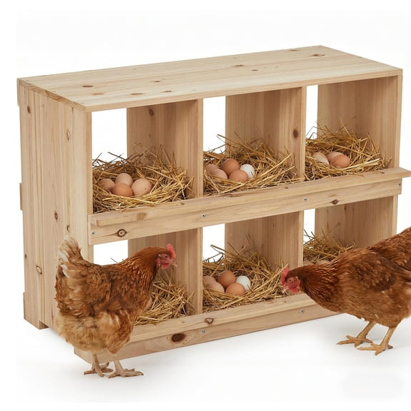 Wooden Chicken Nesting Box, 2-Tier Wall-Mounted Nest Box with 6 Compartments, Comfortable Egg Laying Box for Backyard Coop and Poultry Farm