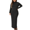 thumbnail image 4 of Agnes Orinda Women's Plus Size Basic Maxi Dresses Turtleneck Long Sleeve Bodycon Party Long Pencil Dress 1X Black, 4 of 5