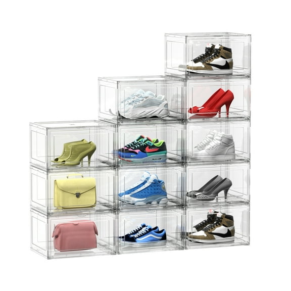 Vcansay 12 Packs Acrylic Shoe Boxes, Clear Plastic Stackable Acrylic Sneaker Boxes, Display Case for Sneaker Fits Up to US Size 15