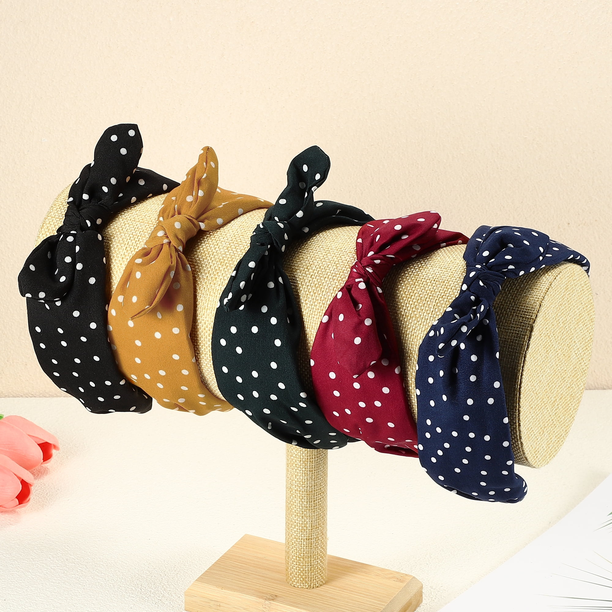 Unique Bargains 1 Pcs Bowknot Headband with Bunny Ears Hairband for Women 2.17 Inch Yellow