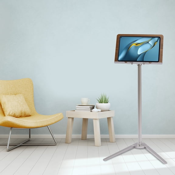 Book Stand for Reading, Hands-Free Holder for Laptop Phone Tablet with Wooden Pad, Rotated and Liftted Metal Support, 2 Spring Clips