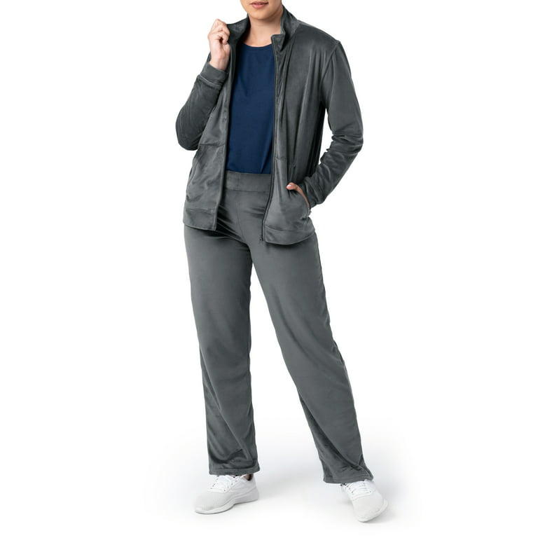 Athletic Works Women's Active Velour Zip-Up Track Jacket and Pants