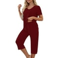 thumbnail image 7 of yievot Pajama Sets for Women Short Sleeve Shirt with Capri Pants Sets Solid Loungewear Sleepwear Pajamas Two Piece Outfits for Women, 7 of 7