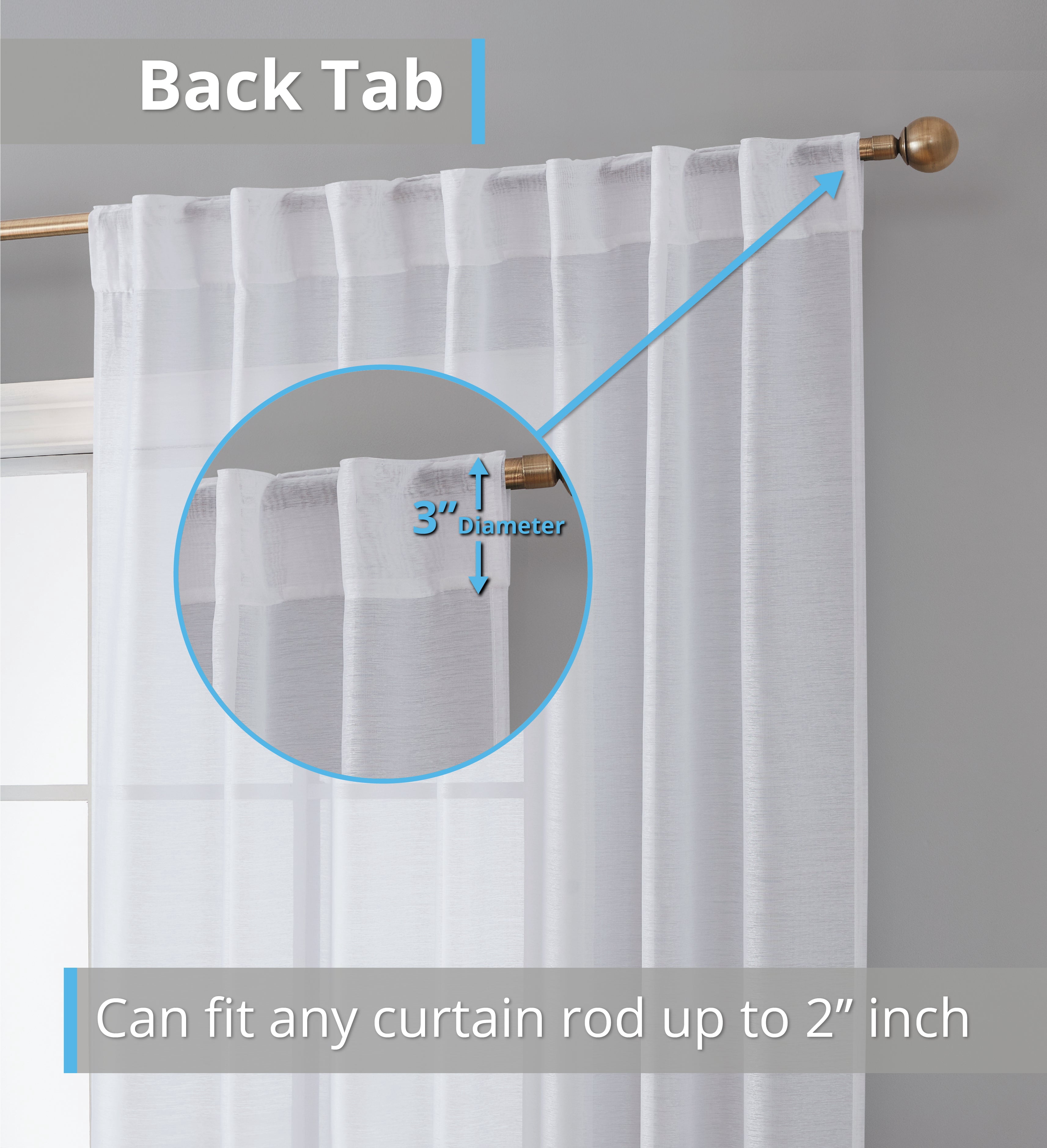 THD Scarlett Semi Sheer Pocket Top & Back Tab Lightweight Window Curtains Drapery Panels, 2 Panels