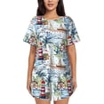 thumbnail image 1 of Balery Watercolor Sailboat Conjunto de Pijama para Mujer con Estampado, Dos Piezas de Manga Corta y Shorts, Ropa de Dormir Suave con Cuello Redondo y Bolsillos-XX-Large, 1 of 6