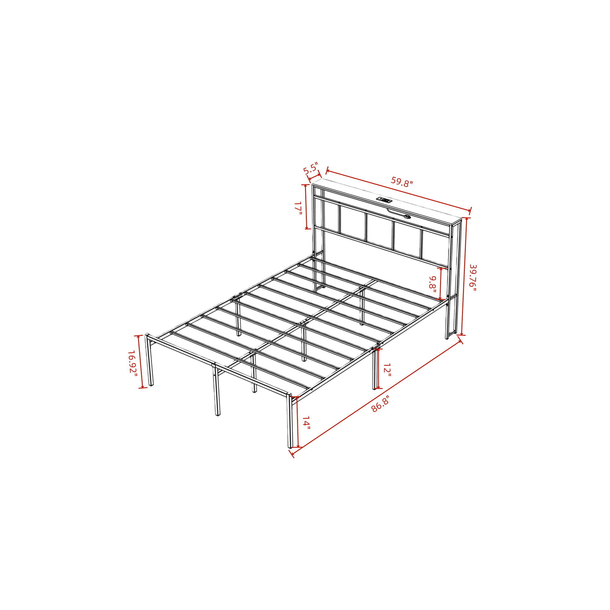 Leumius Queen Size Bed Frame with Storage Headboard, Metal Platform Bed Frame with USB-C,Type-C and LED Light for Teens and Adults Black