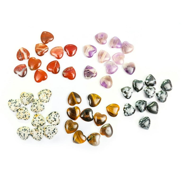 Crystal Heart Shaped Stones Set Assorted Natural Gemstones 1(25 * 25 *  12mm) Pocket Worry Palm Stone Rock Collection Box for Healing Reiki Jewelry