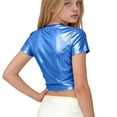 thumbnail image 4 of Girls Dark Blue Metallic Crop Top Tie Front Short Sleeve Shiny Party T Shirt Kids Fashion Tops,Size 4-5T, 4 of 6