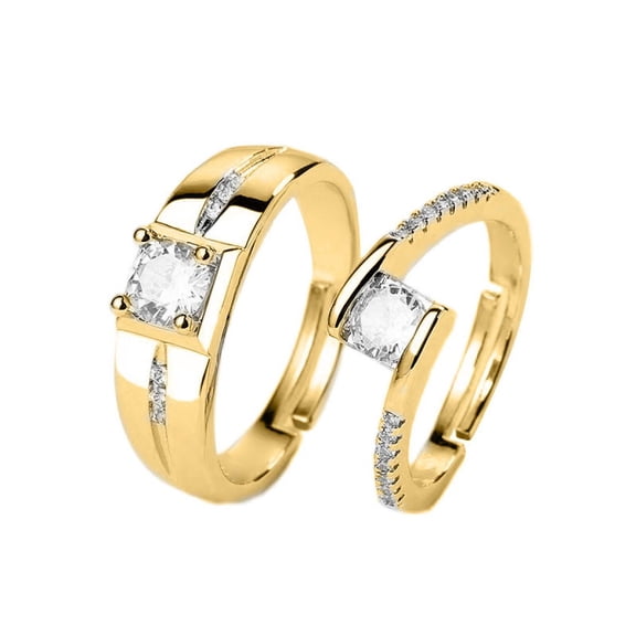 APIPEE 2pcs His and Hers Wedding Ring Sets Couples Engagement Rings Women and Men 925 Sterling Silver AAA Cubic Zirconia Ceremony Adjustable Proposal Couple Style Fashion