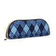 thumbnail image 3 of Leather Semi-Circular Storage Bag 7.5×2.6×1.4in Single Pocket Design Semi-Circular Shape Can Be Used As A Storage Pen Makeup Bag Argyle Plaid Dimgray_1, 3 of 7