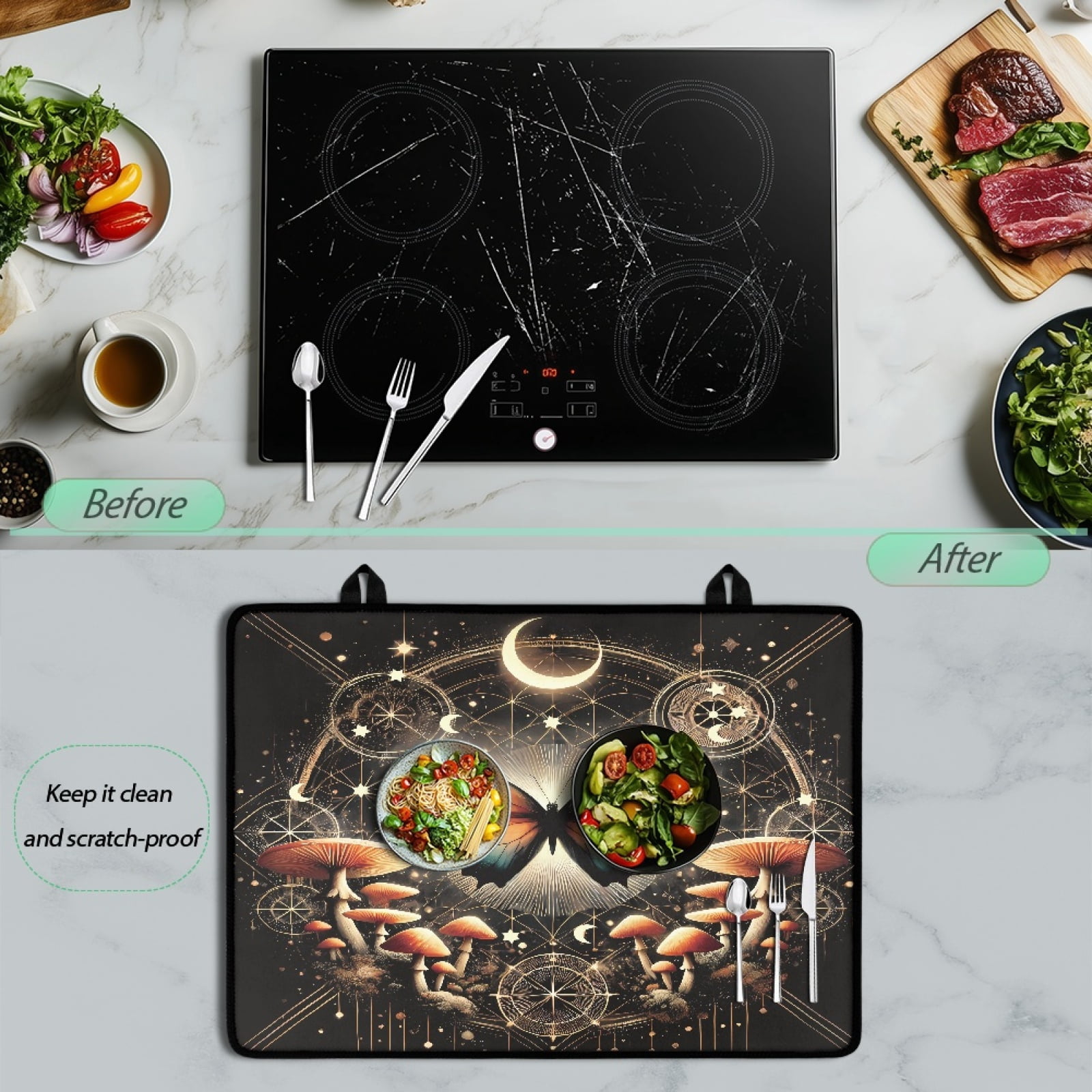 Renewold Electric Stove Top Cover for Stove Top, Induction Electric Stove Protector Non-slip Glass Cooktop Cover Range Cover Multipurpose Flat Top Stove Mat, Butterfly Mushroom Galaxy