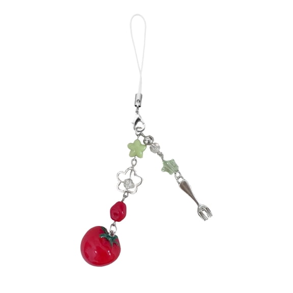 Lovely Tomato Keychain Phone Rope With Fork Shape User Friendly Resin Gift