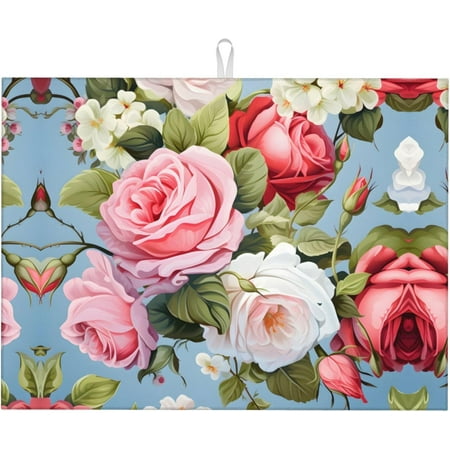 

PRIYAL Rose Flower Dish Drying Mat for Kitchen Countertop Drying Mat 18x24 Inch Floral Absorbent Dish Drainer Mats for Under Rack Dish Drying Pad for Home Coffee Bar Decor