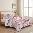 thumbnail image 5 of Twin Quilt Set 68''x86'', Spring Peach Flowers Lightweight Summer Bedspread Coverlet Set with 2 Pillow Shams, Pink Botanical Floral Leaves Branch Breathable All Season Quilt Bedding for Dorm/Bedroom, 5 of 9