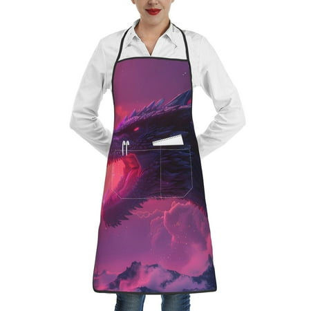 

Gaeub Mystical Dragon Under Moon Kitchen Cooking Aprons Adjustable Bib Apron Waterdrop and Oil Resistant Kitchen Chef Apron for Women Men