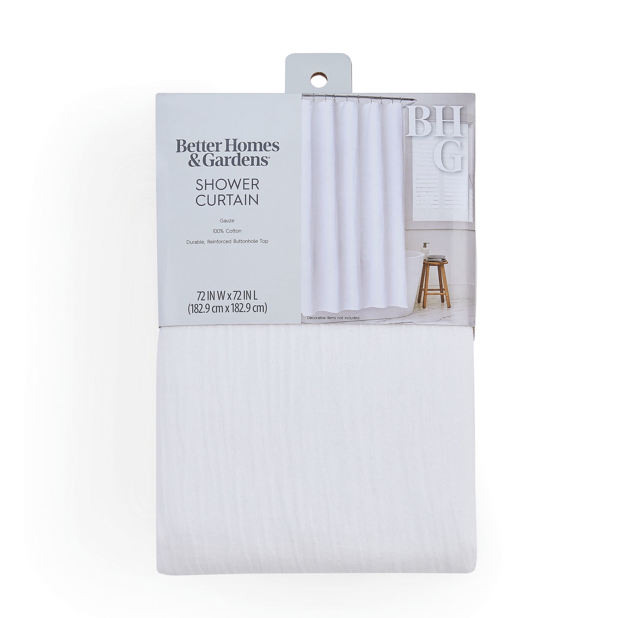 Better Homes & Gardens Gauze Shower Curtain Arctic White, 100% BCI Cotton, 72"W x 72"L, 1 Piece