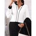 thumbnail image 5 of Womens Dressy V Neck Color Block Business Casual Blouses Long Sleeve Work Shirts Fall Trendy Clothes White S, 5 of 8