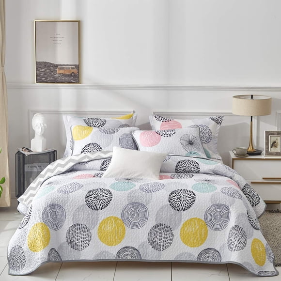 Juego de colcha UOZZI BEDDING, reversible, tamaño king, 102 x 90, 2 fundas