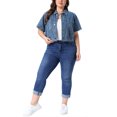 thumbnail image 2 of Agnes Orinda Women's Plus Size Cropped Denim Jackets Classic Lapel Short Sleeve Button Down Washed Casual Jean Jacket with Pocket 3X Gray Blue, 2 of 6