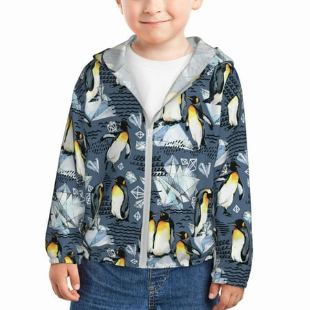 

Goofa Penguin Arctic Adventure Printed Kids Zip-Up Hoodie Girls Boys UPF50+ Sun Protection Jacket Hooded Cooling Shirt-3 Years