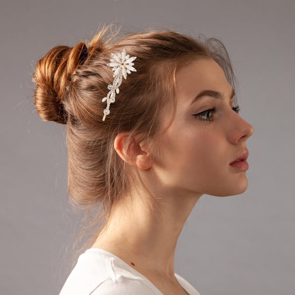 LOLIPPYY Wedding Hair Clip in Plated Gold with Rhinestone Flower Design for Brides and Parties