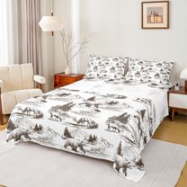 Feelyou Jungle Bear Deer Twin Sheet Sets for Kids, Woodland Wildlife Twin Fitted Sheet, Western Rustic Farmhouse Flat Sheet, Lightweight Room Decor, 3pcs