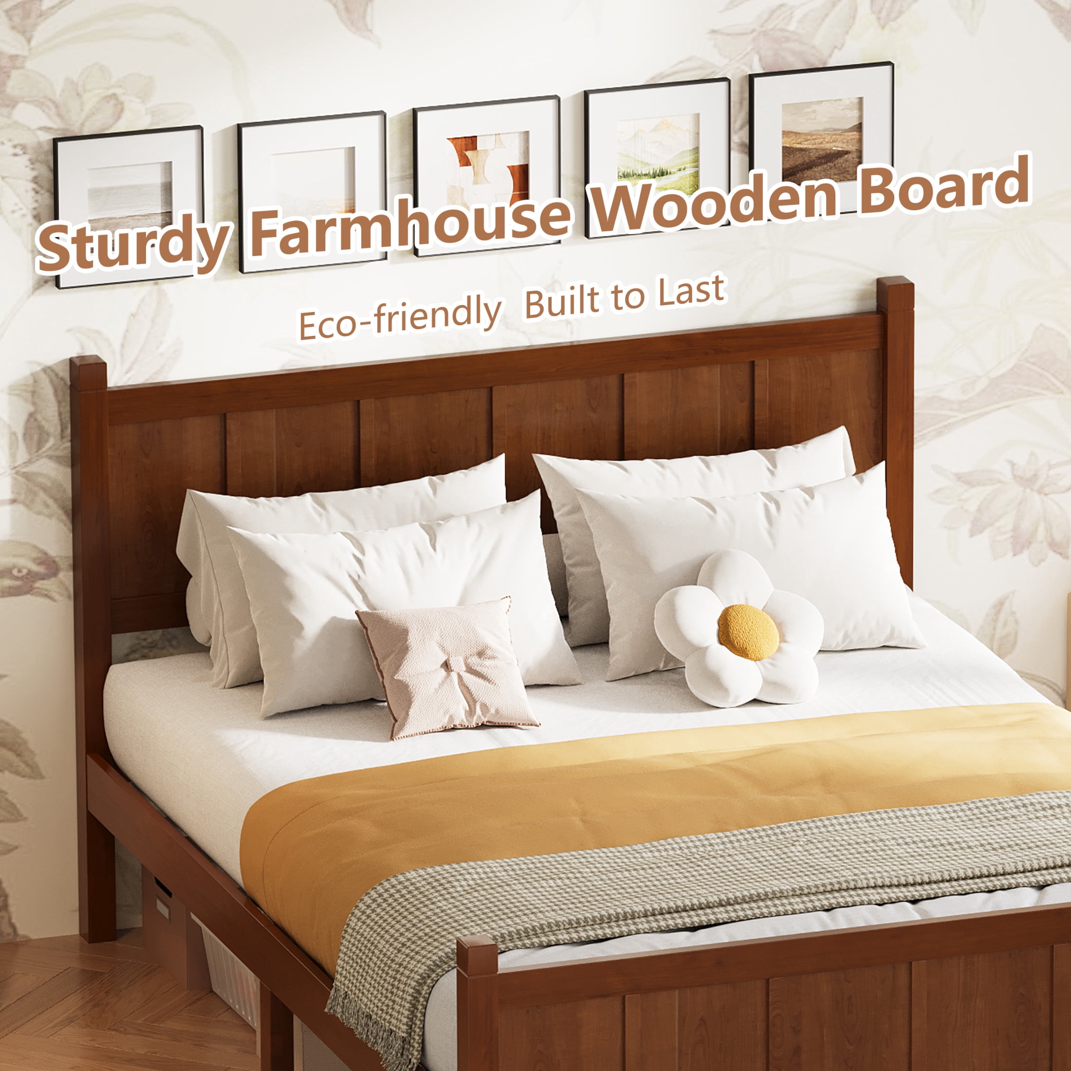 Noble House Full Platform Bed with Headboard and Footboard, Wood Frame, Dark Walnut