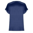 thumbnail image 3 of JWZUY Women's Elegant Round Neck Classic Short Sleeve Satin Silk Blouse Tops Navy M, 3 of 5