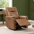 thumbnail image 2 of Spruce & Spring Genuine Leather Dual Motor Swivel Glider Recliner Chair, Saddle, 2 of 12