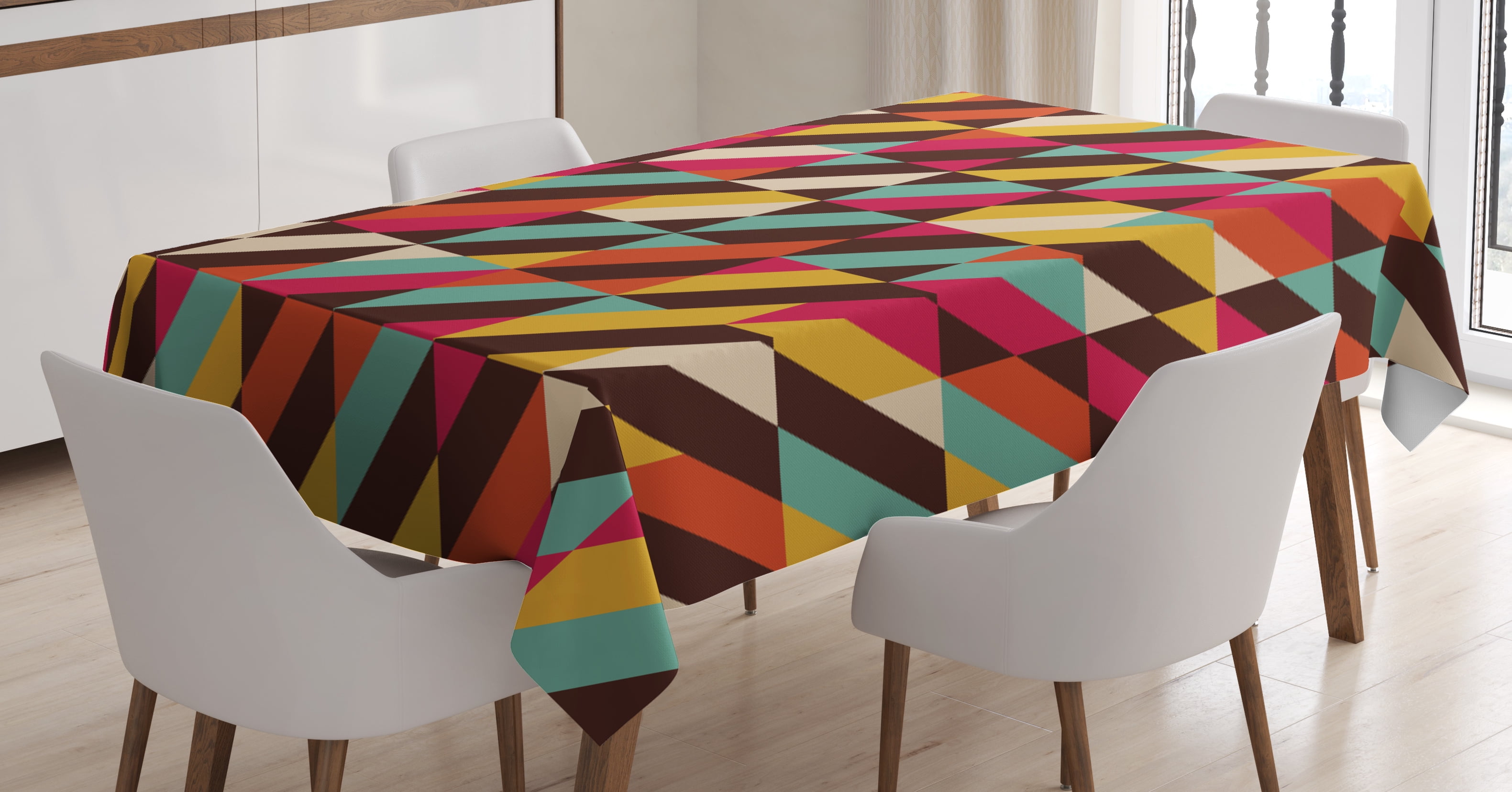 Abstract Tablecloth, Funky Geometric Square Boxes with Parallel Color