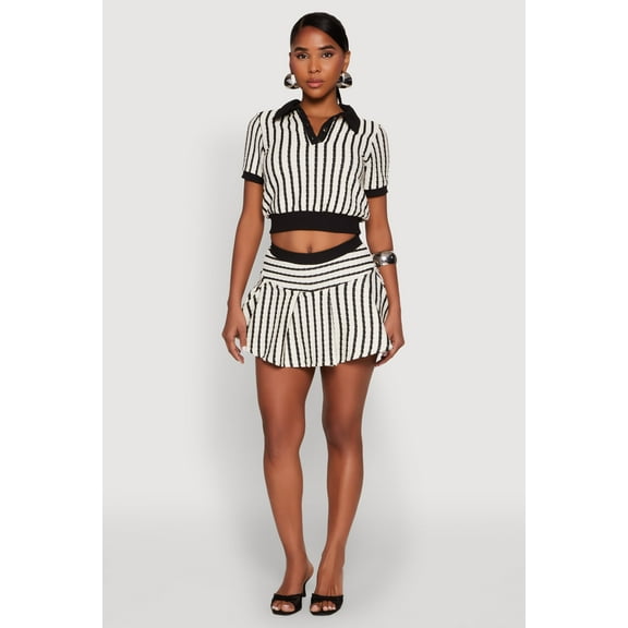 Womens Textured Knit Striped Mini Skirt