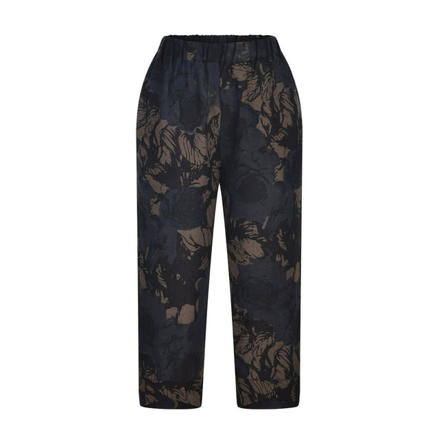 Birdeem Pantalon Grand Décontracté en Coton et Lin Imprimé pour Femme