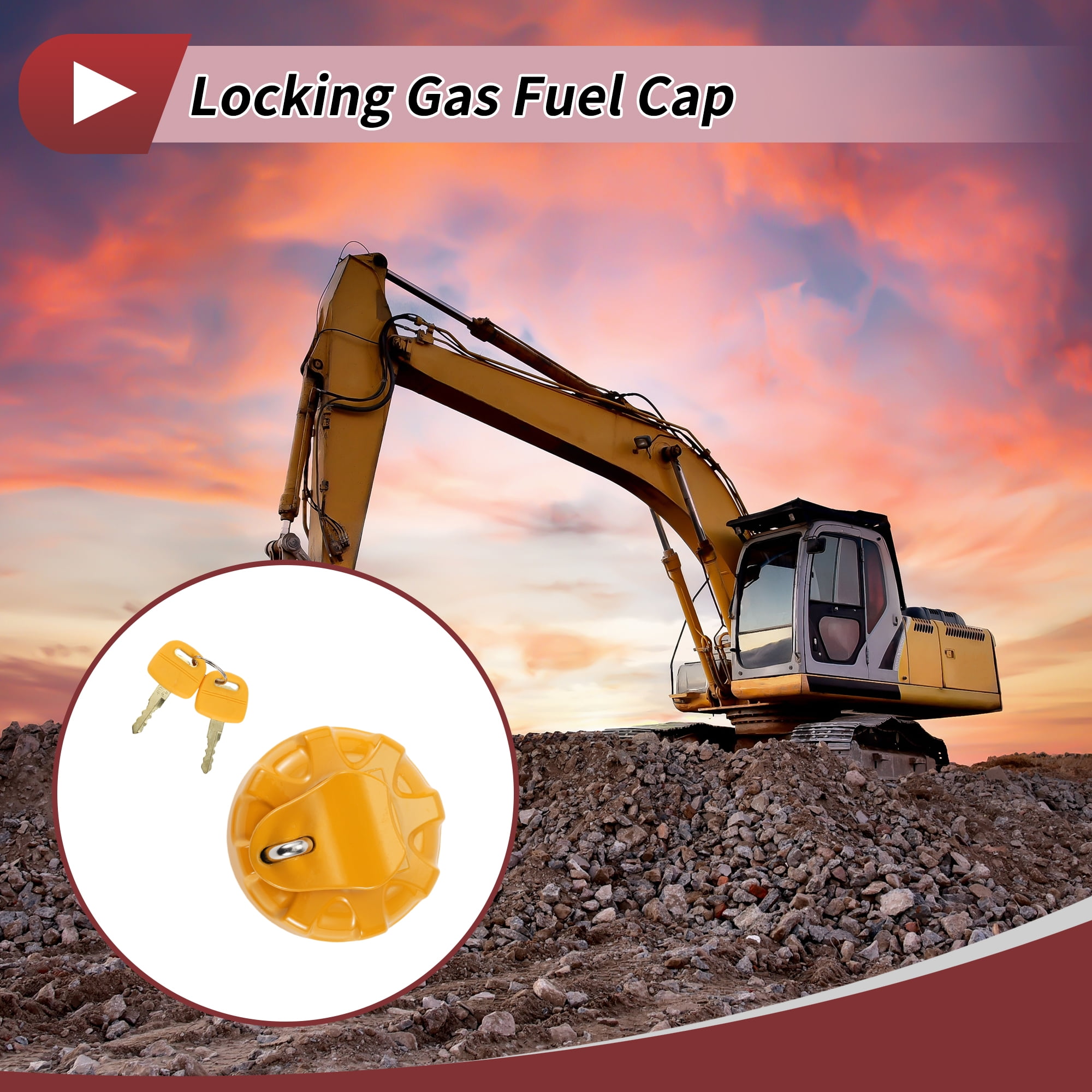 Unique Bargains Excavator Locking Gas Cap for SUMITOMO Locking Fuel Tank Cap With 2 Keys Silver Tone Red Yellow