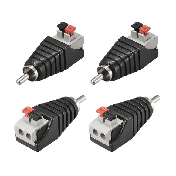 RCA Male to Spring Press Terminal Strip Audio Video Connector Adapter 4Pcs for CCTV Security Camera Cable Wire Ends