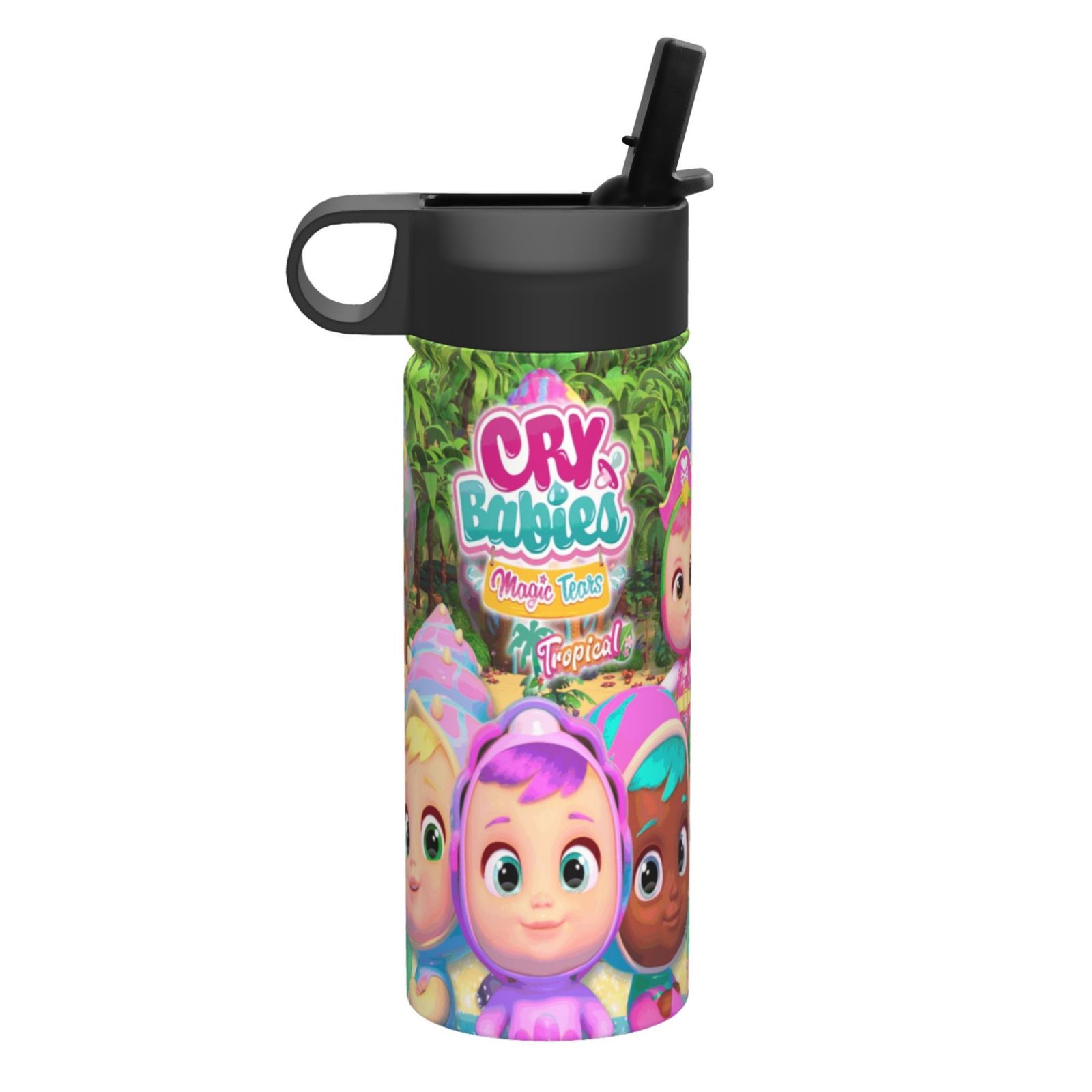 Cry Babies Kids Insulated Water Bottle With Straw - 18 Oz Stainless Steel Double Wall Vacuum Cup, Leakproof, Bpa Free, Suitable For Boys And Girls