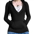thumbnail image 3 of Sudadera con Capucha para Mujer, de Otoño, de Larga, Holgada, con Encaje, Cuello en V y Bolsillos. Negro S, 3 of 6