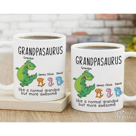 Personalized Grandpasaurus Mug Gift, Custom Mug for Dad, Father's Day Gift, Unique Mug for Grandpa, Coffee Mug from Daughter and Son, Fun Dad Gift