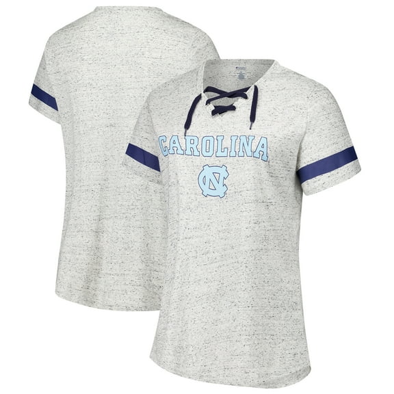 Women's Fanatics Heather Gray North Carolina Tar Heels Plus Size Lace-Up V-Neck T-Shirt