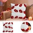 thumbnail image 2 of Red Lips Throw Pillow, White Fluffy Textured, Decorative Cushion, Valentine's Romance Theme for Couch Sofa Home Decor Gift (45x45cm), 2 of 6